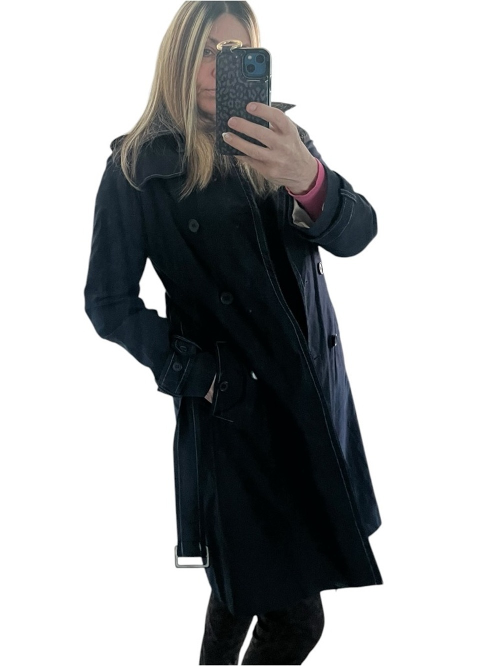Blue Trench Coat Belted Double Breasted Classic Minimalist Preppy Fall Jacket - Picture 5 of 12